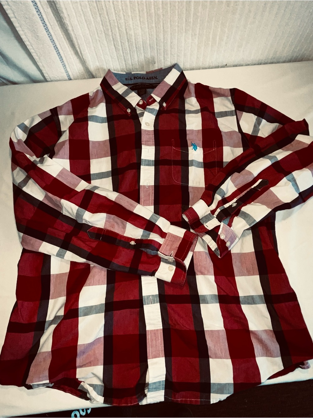U.S. Polo Assn. Plaid Long Sleeve Button-Down Shirt Men's XXL Red White Blue